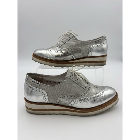 Mephisto Wing Tip Oxfords Wedge Platform Silver Leather Size 8.5 Air Relax - Picture 3 of 16